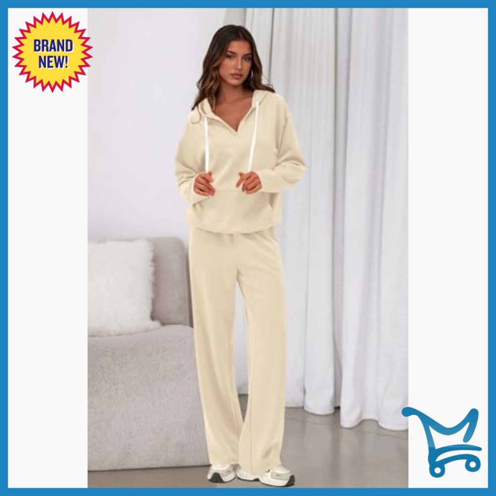Oversized V-Neck Hoodie Wide Leg Sweatpants 2-Piece Set Medium - Picture 2 of 7